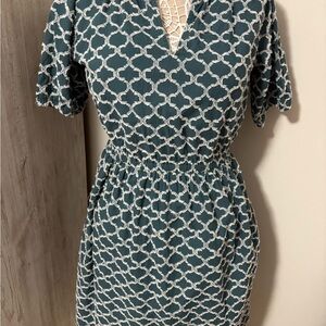LOFT Teal and White Patterned Dress